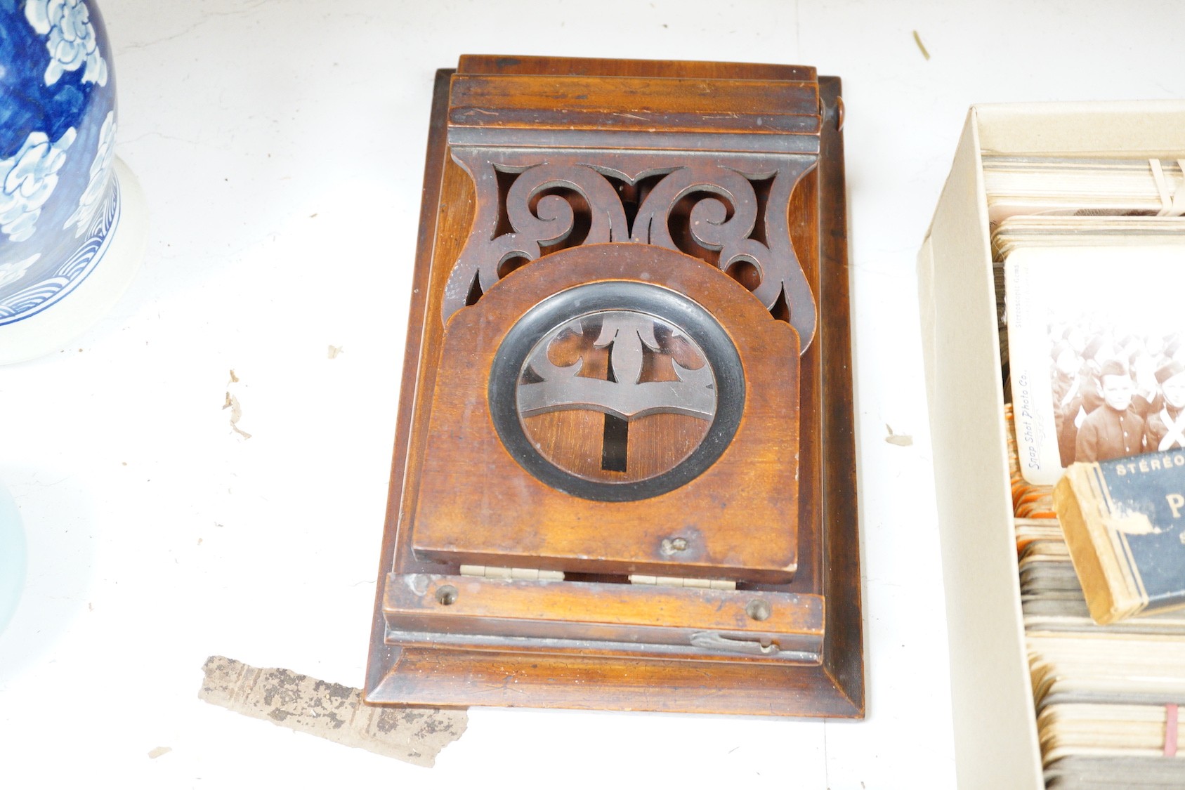 Victorian walnut stereoscopic viewer and cards and a Zeiss Ikon viewer and slides